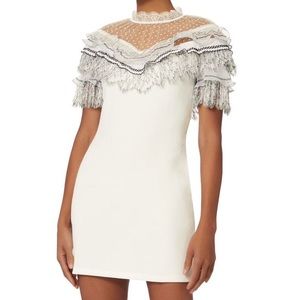 PLEATED LACE TRIM MINI-DRESS
Sheer White Black Lace Ruffle Dress